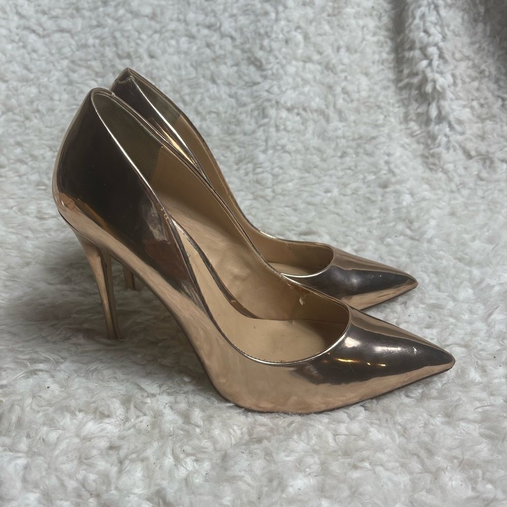 Steve Madden Daisie Rose Gold Patent faux leather slip on heels pointed toeSZ7.5